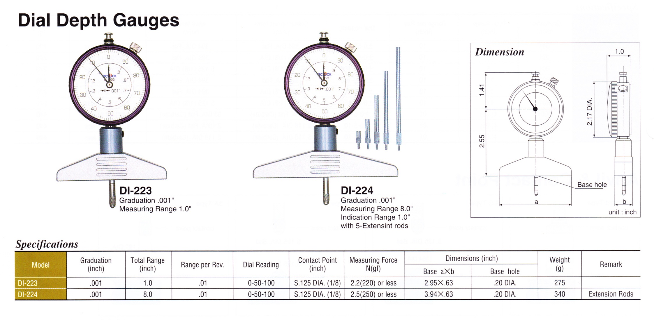 Ichiban Precision Sdn Bhd Teclock Teclock Dial Depth Gauges Inch type